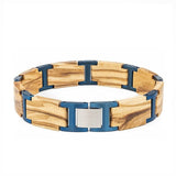 Armband hout en blauw metaal