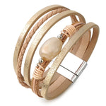 Leren armband beige parel