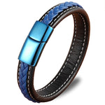 Leren armband blauw staal