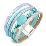 Leren armband met blauwe parel