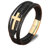 Leren armband met gouden kruis