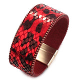 Leren armband rood luipaard