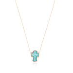 Turquoise blauwe kruis ketting