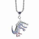 Zilveren T-Rex dinosaurus hanger met stalen collier